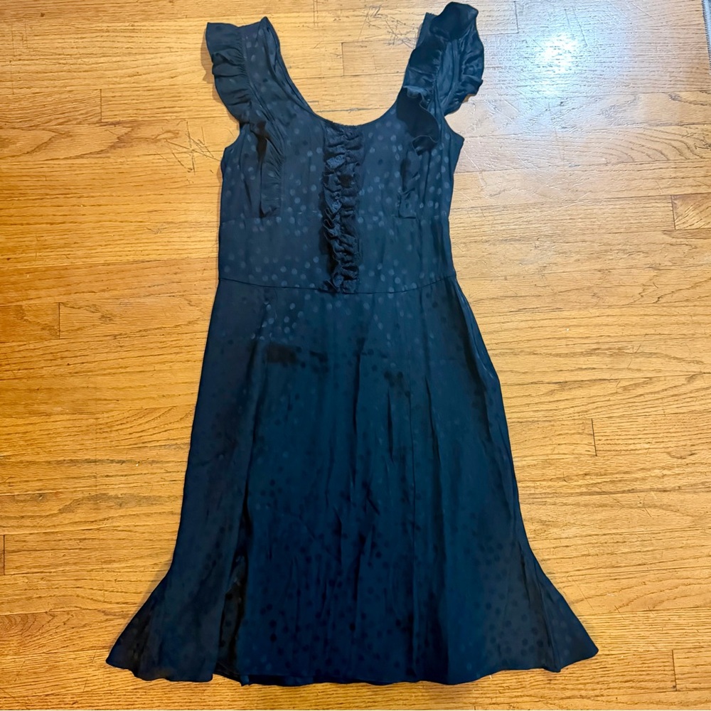 VINTAGE Betsey Johnson Black Ruffle Polka Dot Silky Dress